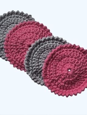 Eco-Friendly Cotton Reusable Face Scrubby Set of 4-Pink and Gray